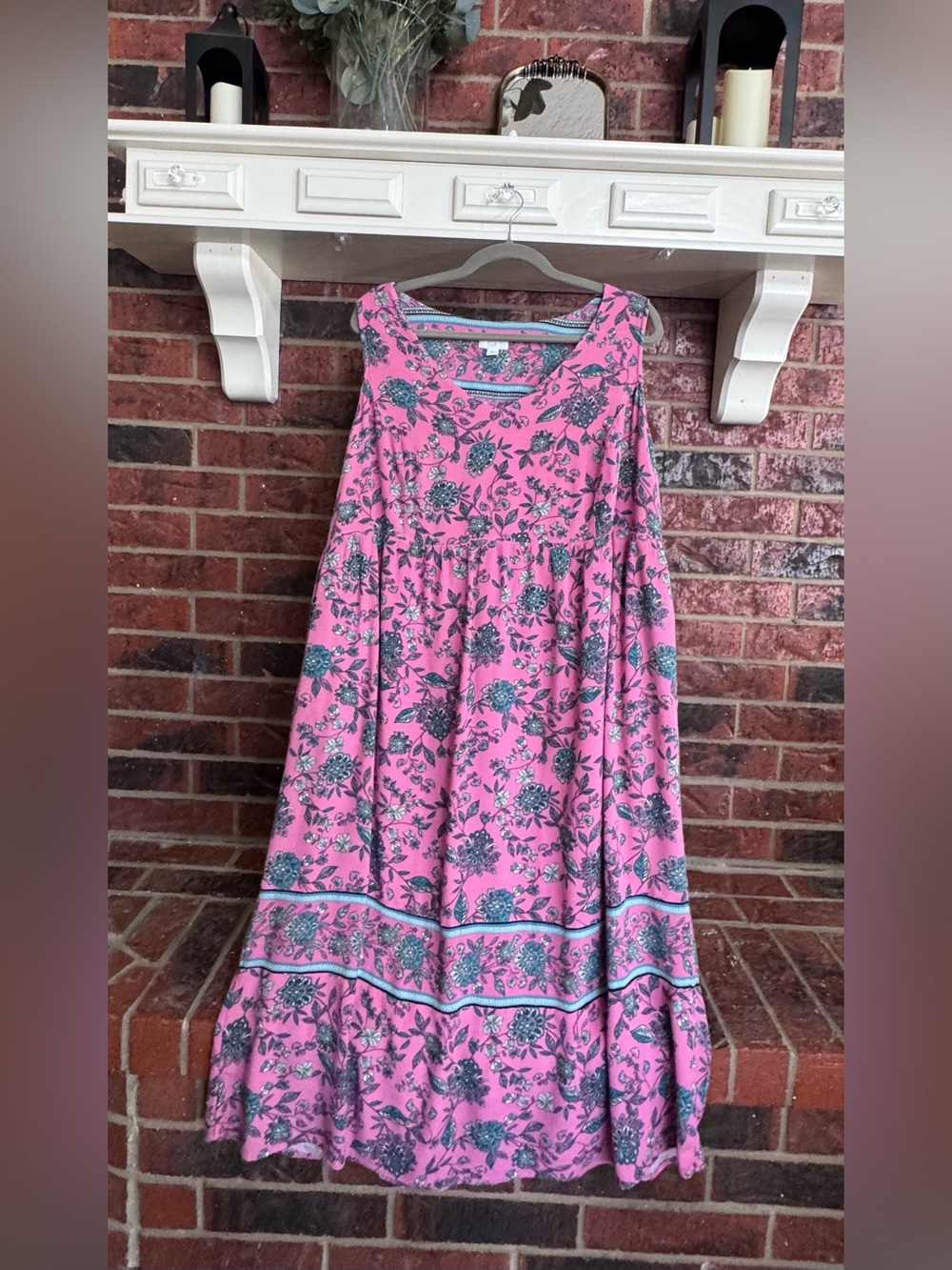 J. Jill Pink Midi Dress with Blue Floral Print Sz XL P